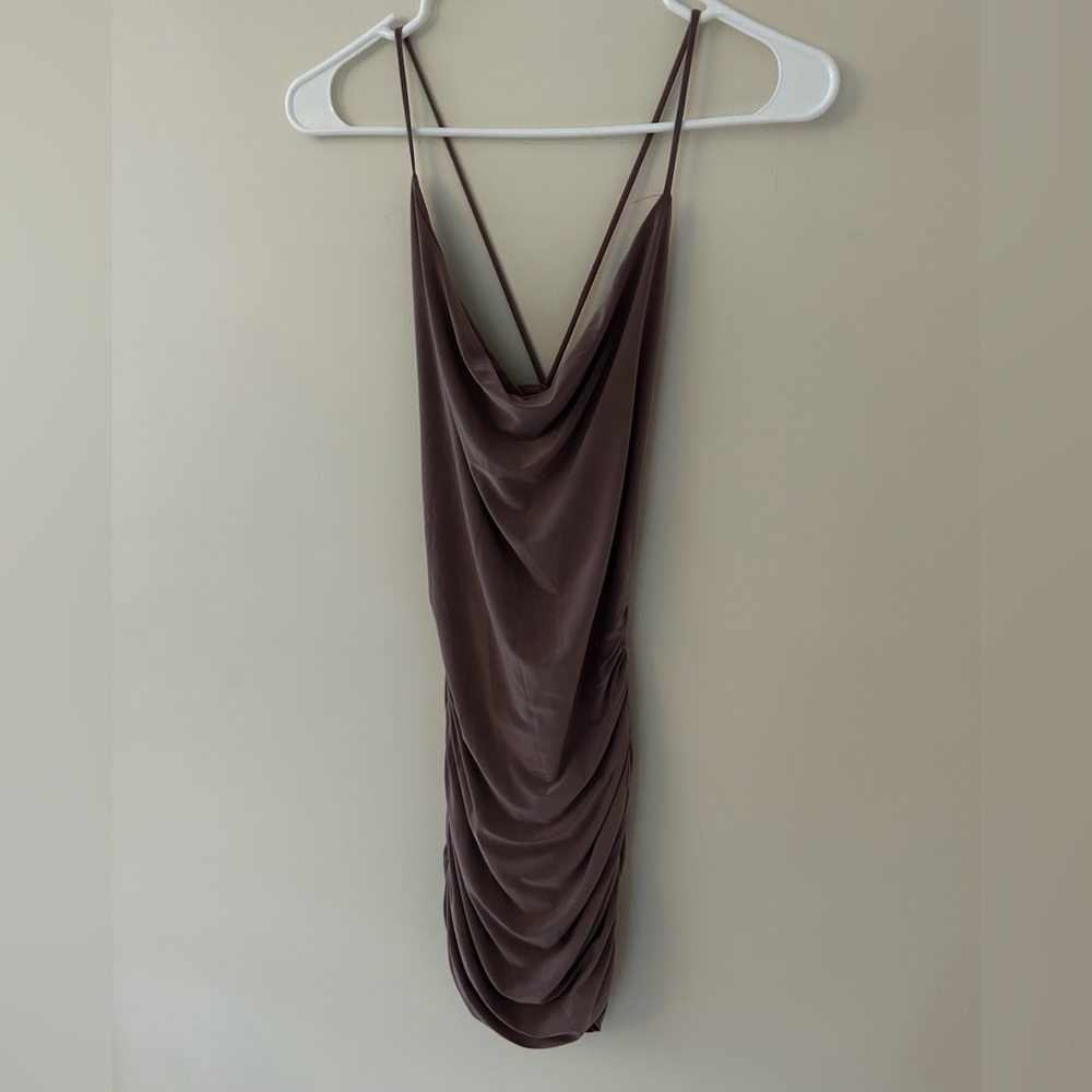 Mauve bodycon cowl neck dress